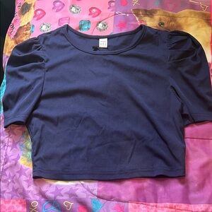 Wild Fable Navy Puff Sleeve Crop Top